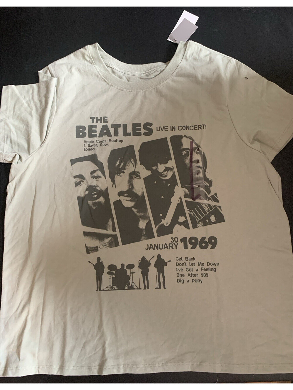 The BEATLES Live In Concert 1969 Size XL T-Shirt 2025 Desert Sage NWT Unisex